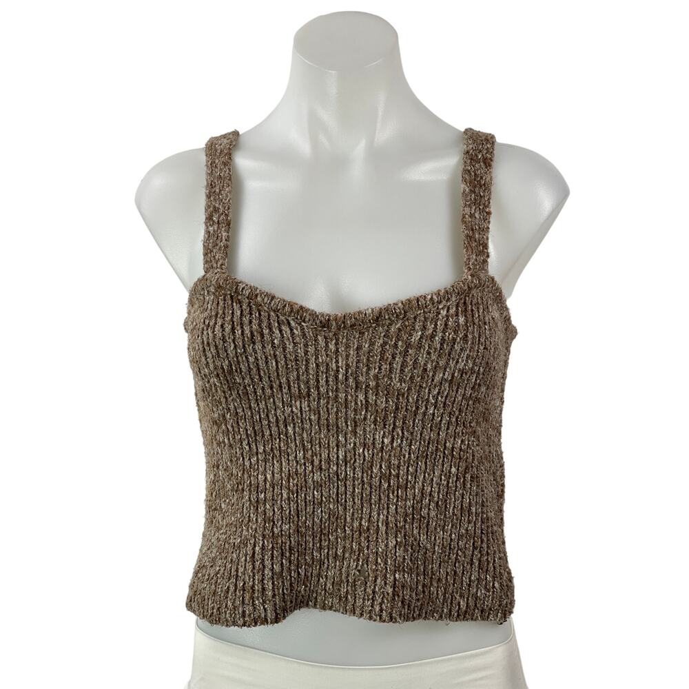 Zara Women's Brown Sleeveless Ribbed Knit Wide Straps Sweater Crop Tank Top Sz L